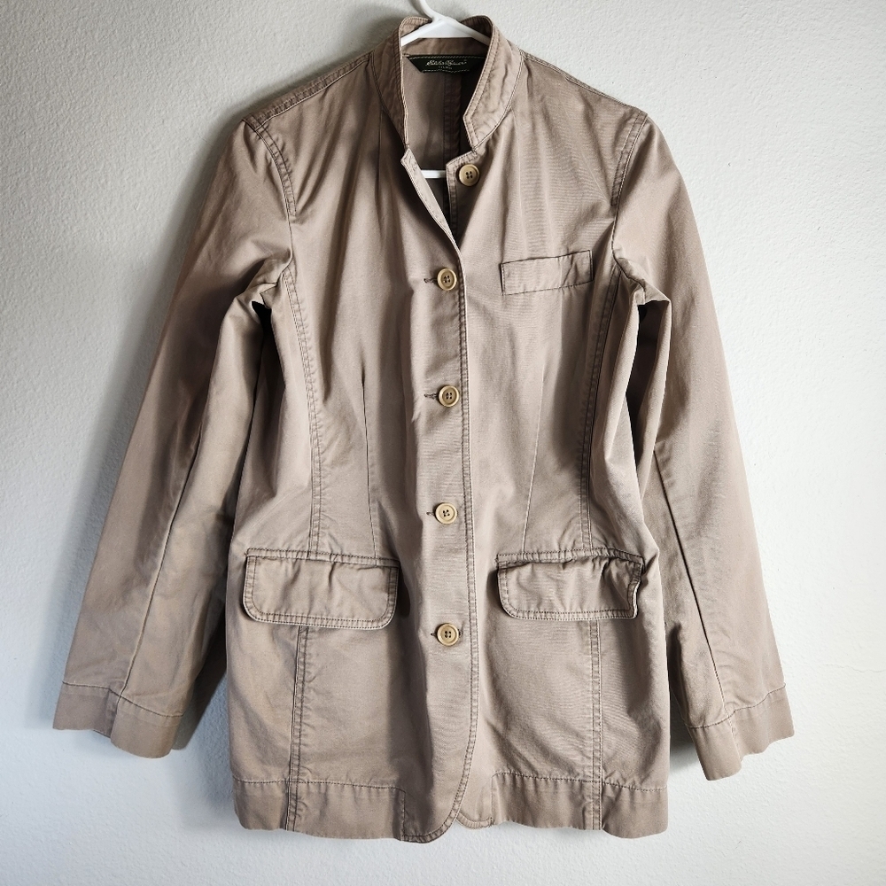 Eddie Bauer Womens Cotton Tan Buttonfront Field Utility Jacket-Size 8
